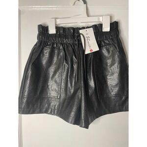 Faux‎ Leather Shorts, Paper Bag Waist, Drawstring, Black, M grunge retro goth